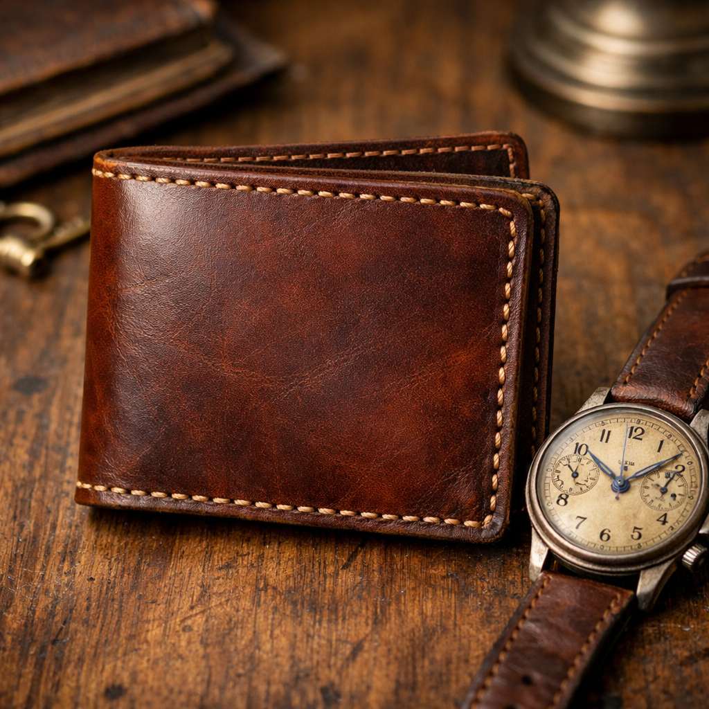Genuine leather bifold wallet